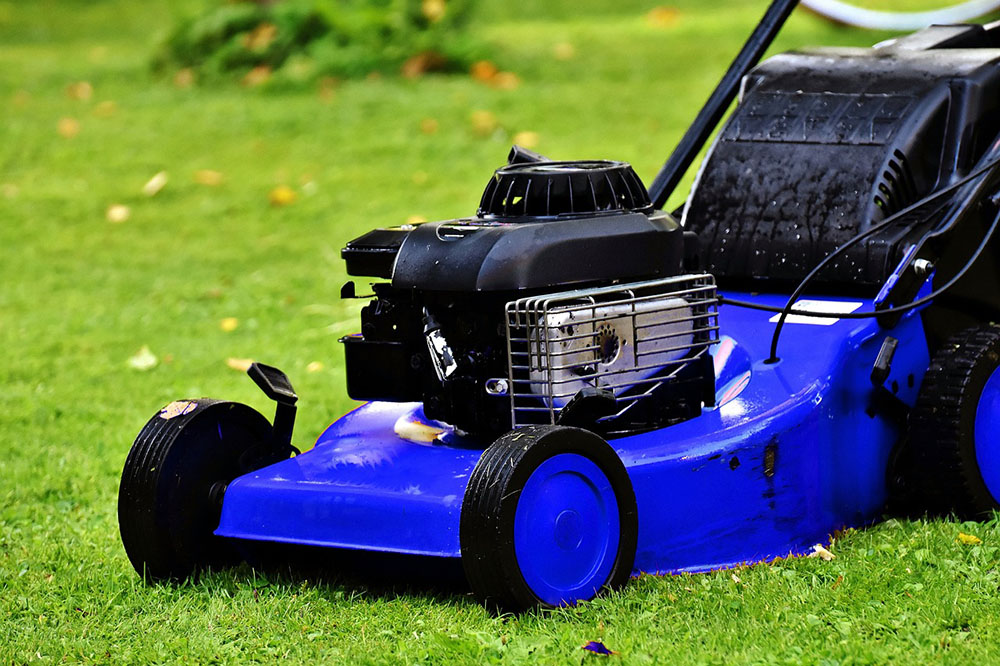 Blue push lawn mower Blue push lawn mower
